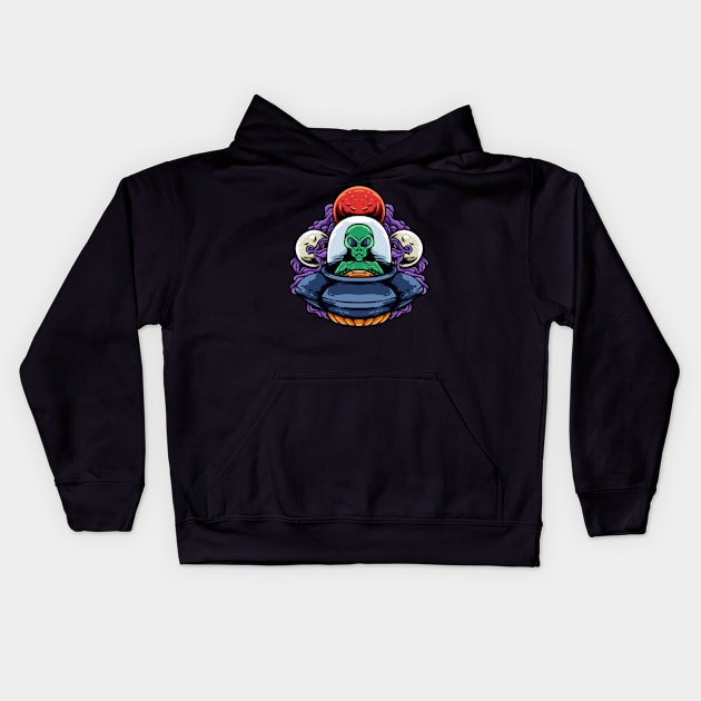 Alien Flying a Spaceship Kids Hoodie by SLAG_Creative